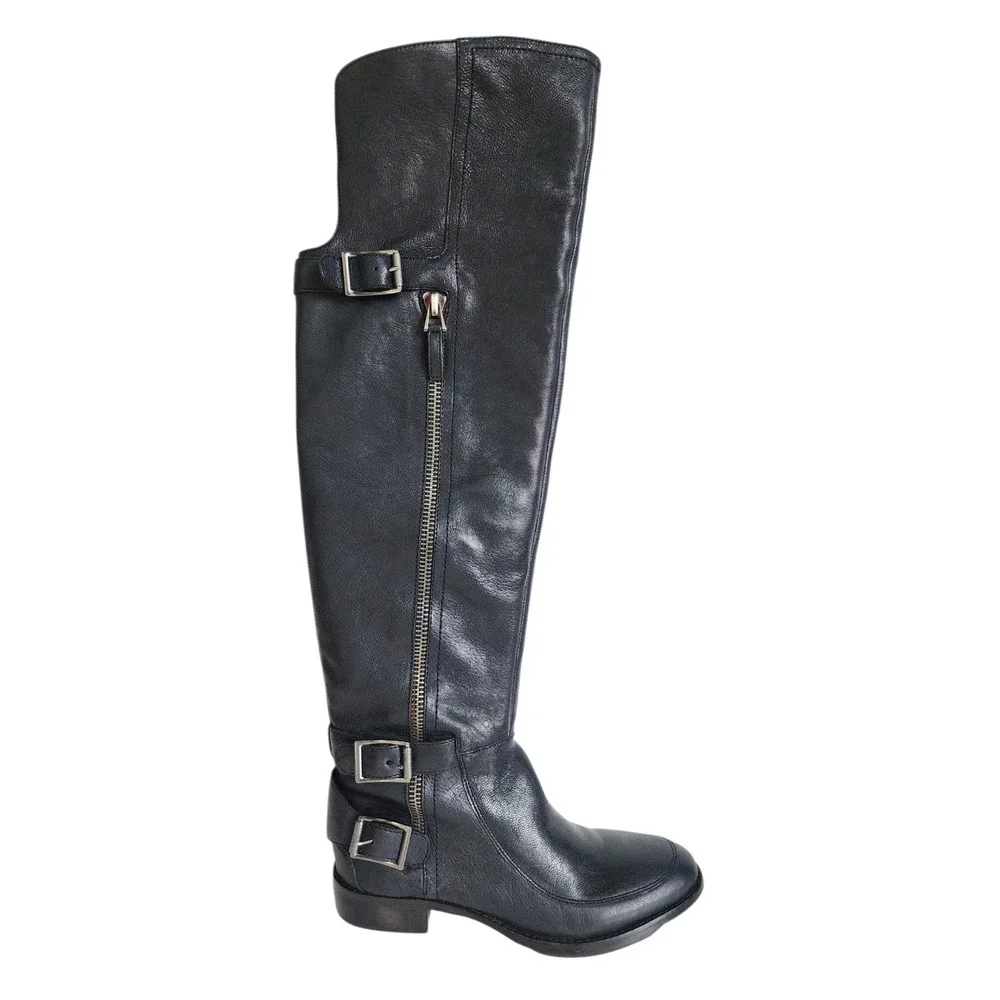 Sam Edelman Paulina Black Leather Over The Knee Buckle Boots Womens Size 8